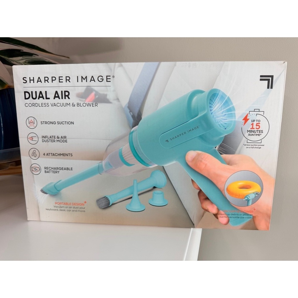 Sharper Image Dual Air Cordless Vacuum & Blower Teal Portable Handheld NWT